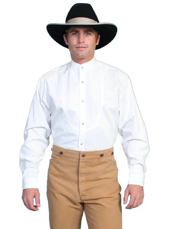 Plus Size Men's Striped Chambray Casual Shirts with a Spread Collar for a Preppy AppearanceScully Mens White 100% Cotton Inset Bib L/S Shirt Plus Size Men's Striped Chambray Casual Shirts with a Spread Collar for a Preppy AppearanceScully Mens White 100% Cotton Inset Bib L/S Shirt