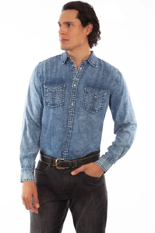 Men's Retro - Style Hawaiian Print Casual Shirts in Bold Patterns for a Tropical VacationScully Mens Denim 100% Tencel Western L/S Shirt Men's Retro - Style Hawaiian Print Casual Shirts in Bold Patterns for a Tropical VacationScully Mens Denim 100% Tencel Western L/S Shirt