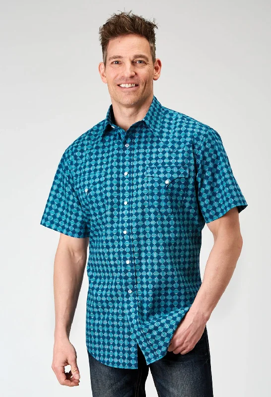 Men's Moisture - Wicking Performance Fabric Casual Shirts for Outdoor ActivitiesRoper Mens 1894 Scribble Blue 100% Cotton S/S Shirt Men's Moisture - Wicking Performance Fabric Casual Shirts for Outdoor ActivitiesRoper Mens 1894 Scribble Blue 100% Cotton S/S Shirt