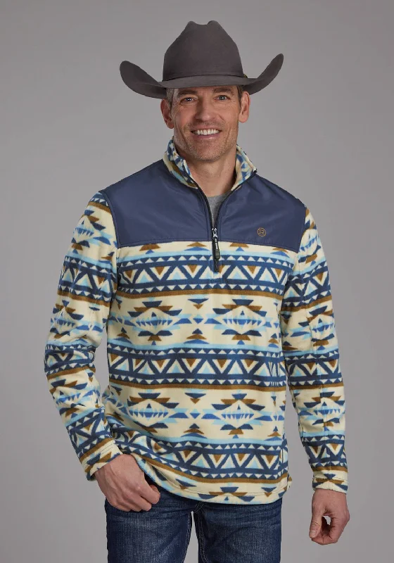 Men's Shearling - Lined Collar Casual Shirts in Brown for a Rustic and Warm AppealRoper Mens 2321 Aztec Print Cream/Blue Fleece Pullover Sweater Men's Shearling - Lined Collar Casual Shirts in Brown for a Rustic and Warm AppealRoper Mens 2321 Aztec Print Cream/Blue Fleece Pullover Sweater