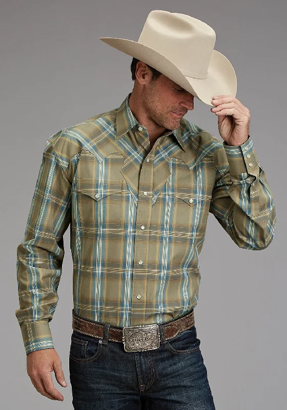 Men's Stretch - Fabric Casual Shirts in Navy Blue for a Comfortable and Flexible FitStetson Mens Sand Ridge Plaid Brown 100% Cotton L/S Shirt