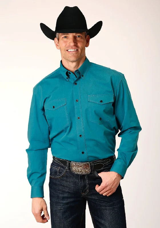 Men's Moisture - Wicking Performance Fabric Casual Shirts for Outdoor ActivitiesRoper Mens Black Fill Button Teal 100% Cotton L/S Shirt Men's Moisture - Wicking Performance Fabric Casual Shirts for Outdoor ActivitiesRoper Mens Black Fill Button Teal 100% Cotton L/S Shirt