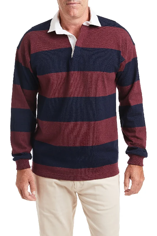 Men's Shearling - Lined Collar Casual Shirts in Brown for a Rustic and Warm AppealCastaway Rugby Shirt Navy & Burgundy Stripe