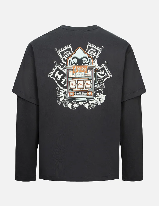 Men's Long - Line Oversized Casual Shirts in Dark Gray for a Relaxed and Modern LookGodhead Slot Machine Print Loose Fit Long-Sleeve T-Shirt Men's Long - Line Oversized Casual Shirts in Dark Gray for a Relaxed and Modern LookGodhead Slot Machine Print Loose Fit Long-Sleeve T-Shirt