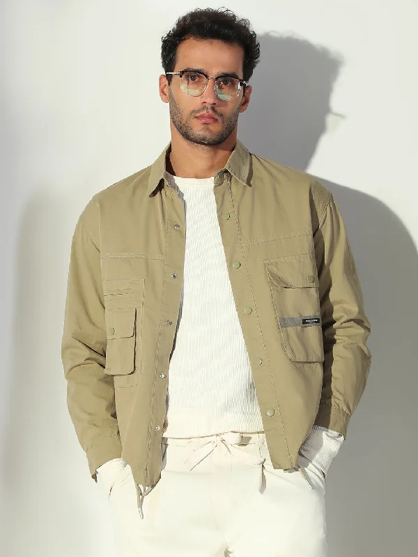 Men's Graphic - Printed Casual Shirts with Pop - Culture References for a Fun and Stylish LookMen Solid Khaki Shacket Men's Graphic - Printed Casual Shirts with Pop - Culture References for a Fun and Stylish LookMen Solid Khaki Shacket