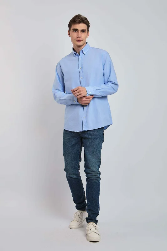 Men's Wrinkle - Resistant Polyester Blend Casual Shirts for Easy Travel and MaintenanceMen Shirt Regular Fit Oxford Cotton Blue Men's Wrinkle - Resistant Polyester Blend Casual Shirts for Easy Travel and MaintenanceMen Shirt Regular Fit Oxford Cotton Blue