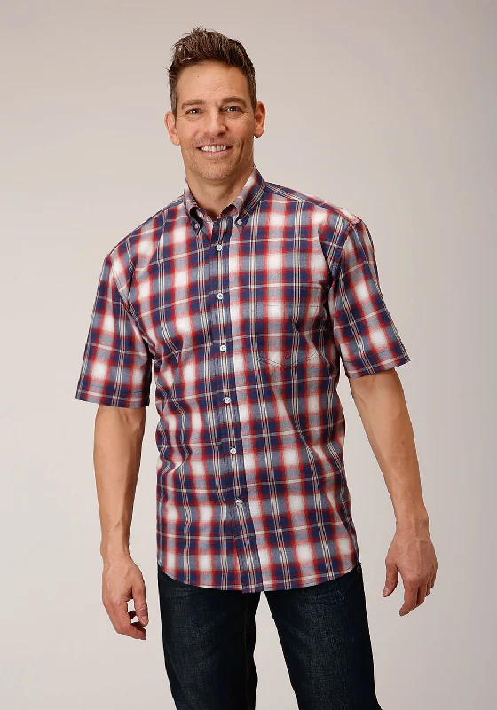 Men's Organic Cotton Casual Shirts with a Soft Handfeel for Everyday ComfortRoper Mens 1553 Independence Plaid Blue 100% Cotton 1 Pkt S/S Shirt Men's Organic Cotton Casual Shirts with a Soft Handfeel for Everyday ComfortRoper Mens 1553 Independence Plaid Blue 100% Cotton 1 Pkt S/S Shirt