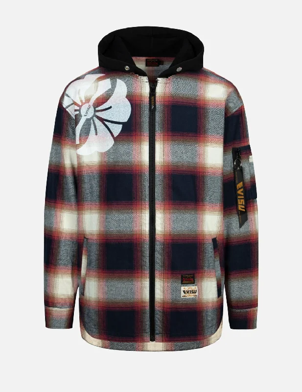 Men's Embroidered Detail Casual Shirts in Beige for a Touch of EleganceKamon Print Checked Loose Fit Shirt Jacket Men's Embroidered Detail Casual Shirts in Beige for a Touch of EleganceKamon Print Checked Loose Fit Shirt Jacket
