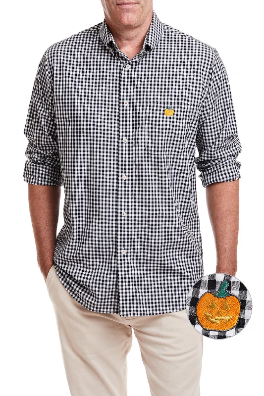 Men's Slim - Fit Printed Floral Casual Shirts in Pastel Colors for a Spring - Inspired VibeChase Shirt Wide Gingham Black with Single Jack O'Lantern Men's Slim - Fit Printed Floral Casual Shirts in Pastel Colors for a Spring - Inspired VibeChase Shirt Wide Gingham Black with Single Jack O'Lantern