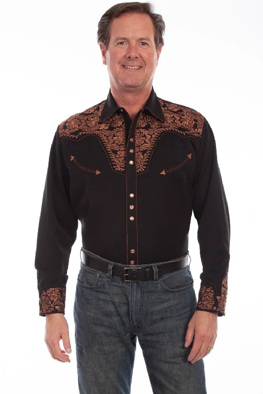 Men's Sustainable Recycled Material Casual Shirts for Eco - Conscious ConsumersScully Mens Shirt Western Black Poly Blend Floral Tooled Stitch L/S Men's Sustainable Recycled Material Casual Shirts for Eco - Conscious ConsumersScully Mens Shirt Western Black Poly Blend Floral Tooled Stitch L/S
