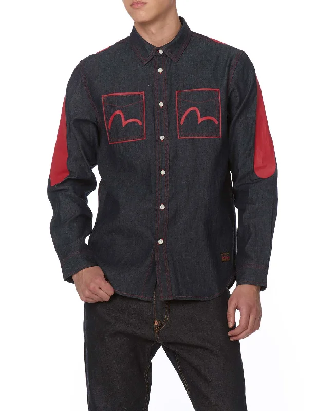 Men's Wrinkle - Resistant Polyester Blend Casual Shirts for Easy Travel and MaintenanceDenim Shirt with Daicock Print Men's Wrinkle - Resistant Polyester Blend Casual Shirts for Easy Travel and MaintenanceDenim Shirt with Daicock Print