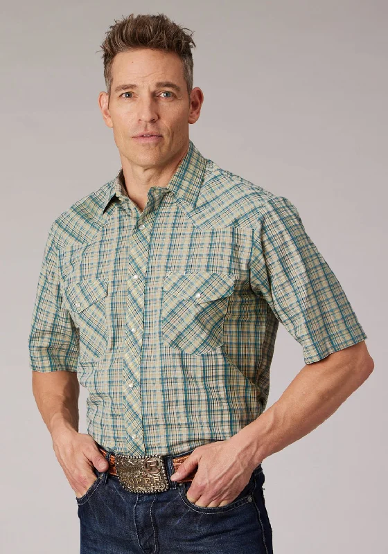 Men's Thermal - Lined Casual Shirts in Black for Added Warmth in Cold WeatherRoper Mens 2075 Plaid White/Cream Cotton Blend S/S Shirt Men's Thermal - Lined Casual Shirts in Black for Added Warmth in Cold WeatherRoper Mens 2075 Plaid White/Cream Cotton Blend S/S Shirt