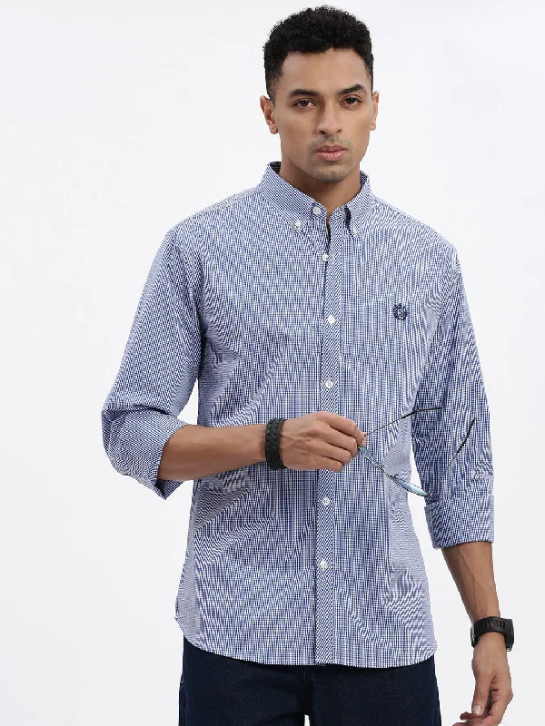 Men's Linen Blend Casual Shirts with Roll - Up Sleeves for a Summer Beach LookMen Blue Checked Slim Fit Shirt Men's Linen Blend Casual Shirts with Roll - Up Sleeves for a Summer Beach LookMen Blue Checked Slim Fit Shirt