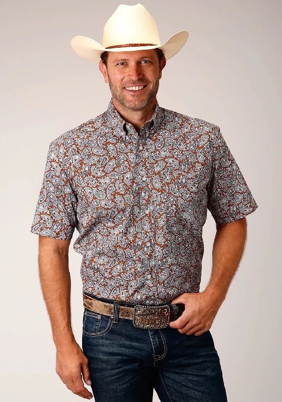 Men's Slim - Fit Printed Floral Casual Shirts in Pastel Colors for a Spring - Inspired VibeRoper Mens 1453 Copper Spring Orange 100% Cotton 1 Pkt S/S Shirt Men's Slim - Fit Printed Floral Casual Shirts in Pastel Colors for a Spring - Inspired VibeRoper Mens 1453 Copper Spring Orange 100% Cotton 1 Pkt S/S Shirt