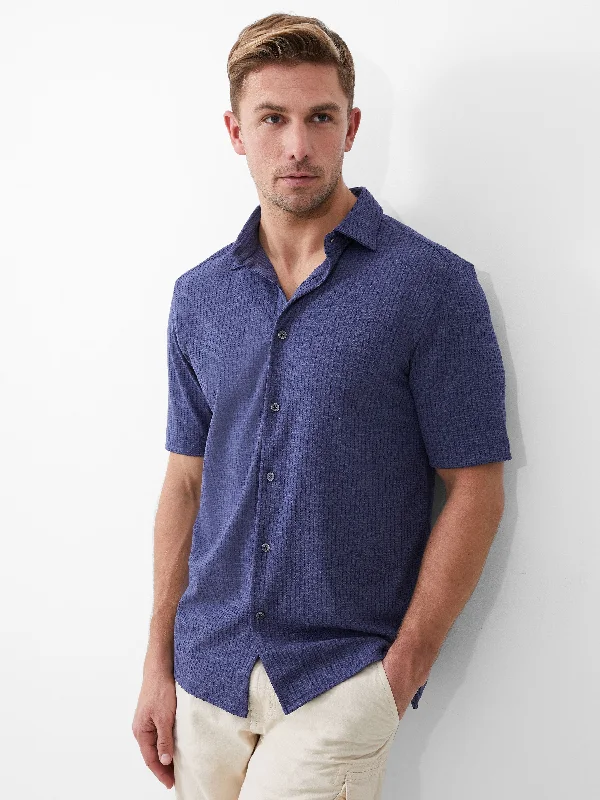 Plus Size Men's Striped Chambray Casual Shirts with a Spread Collar for a Preppy AppearanceLadder Texture Jersey Shirt Plus Size Men's Striped Chambray Casual Shirts with a Spread Collar for a Preppy AppearanceLadder Texture Jersey Shirt