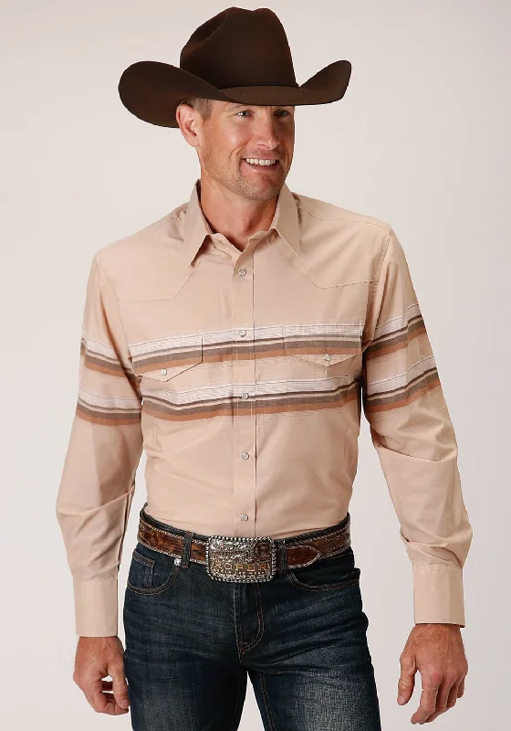 Men's Shearling - Lined Collar Casual Shirts in Brown for a Rustic and Warm AppealRoper Mens Tan/Brown Cotton Blend Border Stripe L/S Shirt Men's Shearling - Lined Collar Casual Shirts in Brown for a Rustic and Warm AppealRoper Mens Tan/Brown Cotton Blend Border Stripe L/S Shirt