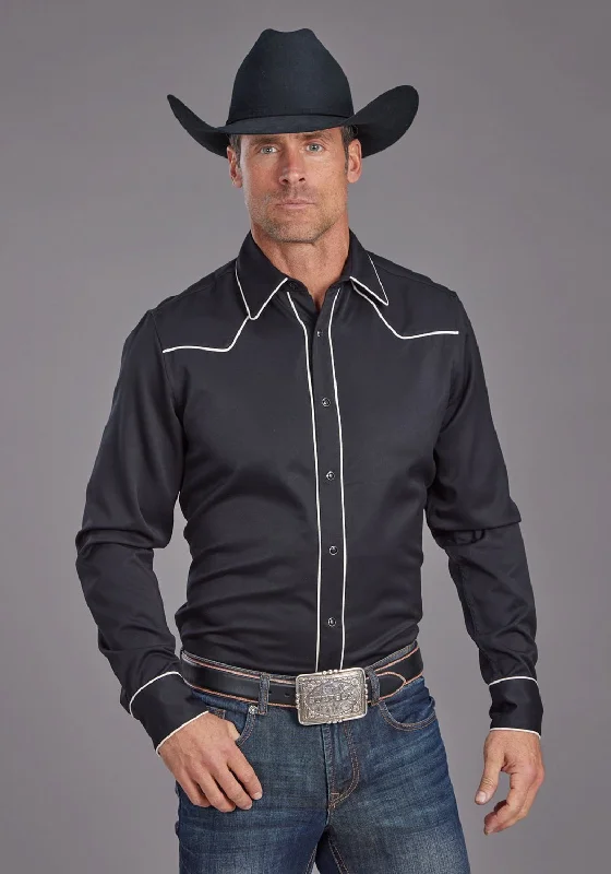 Men's Short - Sleeve Linen Casual Shirts in Light Khaki for a Breathable Summer OptionStetson Mens Vintage Piping Black Poly/Rayon L/S Shirt Men's Short - Sleeve Linen Casual Shirts in Light Khaki for a Breathable Summer OptionStetson Mens Vintage Piping Black Poly/Rayon L/S Shirt