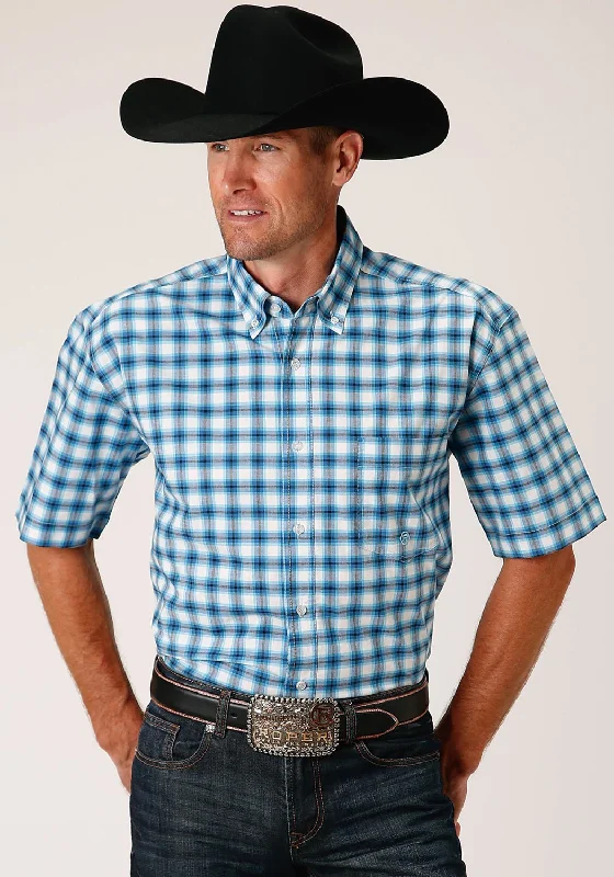 Men's Sustainable Recycled Material Casual Shirts for Eco - Conscious ConsumersRoper Mens 1459 Stretch Check Blue Cotton Blend 1 Pkt S/S Shirt Men's Sustainable Recycled Material Casual Shirts for Eco - Conscious ConsumersRoper Mens 1459 Stretch Check Blue Cotton Blend 1 Pkt S/S Shirt