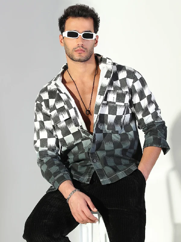 Men's Stretch - Fabric Casual Shirts in Navy Blue for a Comfortable and Flexible FitMen Geometric Grey & White Shacket Men's Stretch - Fabric Casual Shirts in Navy Blue for a Comfortable and Flexible FitMen Geometric Grey & White Shacket