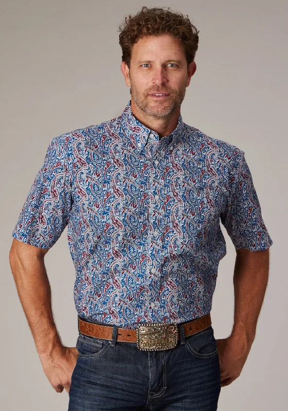 Plus Size Men's Plaid Flannel Casual Shirts in Earth Tones for a Cozy Fall OutfitRoper Mens 2024 River Paisley Blue 100% Cotton 1 Pkt S/S Shirt Plus Size Men's Plaid Flannel Casual Shirts in Earth Tones for a Cozy Fall OutfitRoper Mens 2024 River Paisley Blue 100% Cotton 1 Pkt S/S Shirt