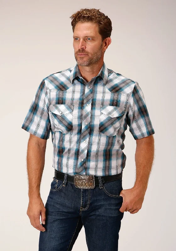 Men's Sustainable Recycled Material Casual Shirts for Eco - Conscious ConsumersRoper Mens 1635 Peacock Blue Cotton Blend S/S Shirt Men's Sustainable Recycled Material Casual Shirts for Eco - Conscious ConsumersRoper Mens 1635 Peacock Blue Cotton Blend S/S Shirt