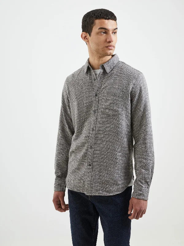 Men's Linen Blend Casual Shirts with Roll - Up Sleeves for a Summer Beach LookMicro Puppy Tooth Shirt Men's Linen Blend Casual Shirts with Roll - Up Sleeves for a Summer Beach LookMicro Puppy Tooth Shirt
