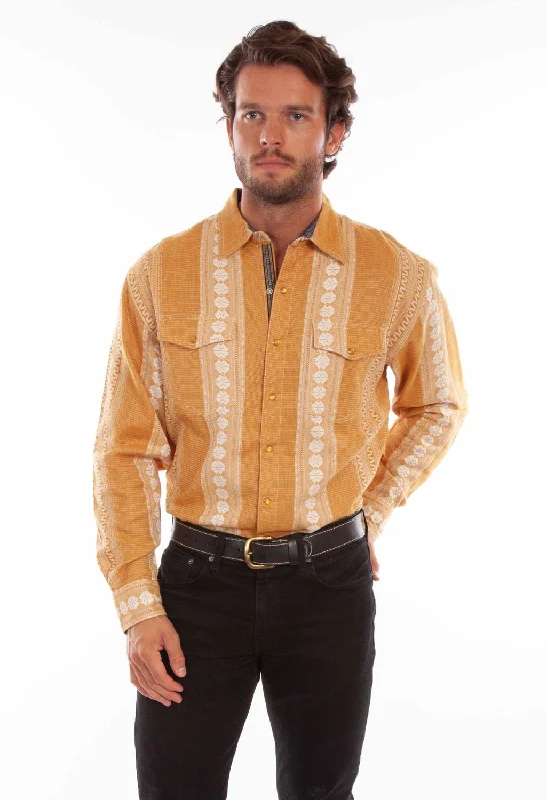 Men's Sustainable Recycled Material Casual Shirts for Eco - Conscious ConsumersScully Mens Signature Jacquard Mustard 100% Cotton L/S Shirt Men's Sustainable Recycled Material Casual Shirts for Eco - Conscious ConsumersScully Mens Signature Jacquard Mustard 100% Cotton L/S Shirt