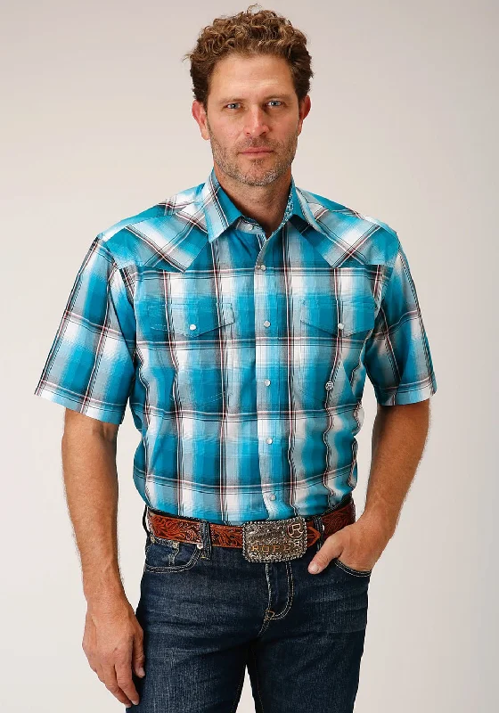 Men's Distressed Denim Casual Shirts with Frayed Edges for a Trendy and Rugged LookRoper Mens 1454 Deep Pool Ombre Blue 100% Cotton S/S Shirt Men's Distressed Denim Casual Shirts with Frayed Edges for a Trendy and Rugged LookRoper Mens 1454 Deep Pool Ombre Blue 100% Cotton S/S Shirt