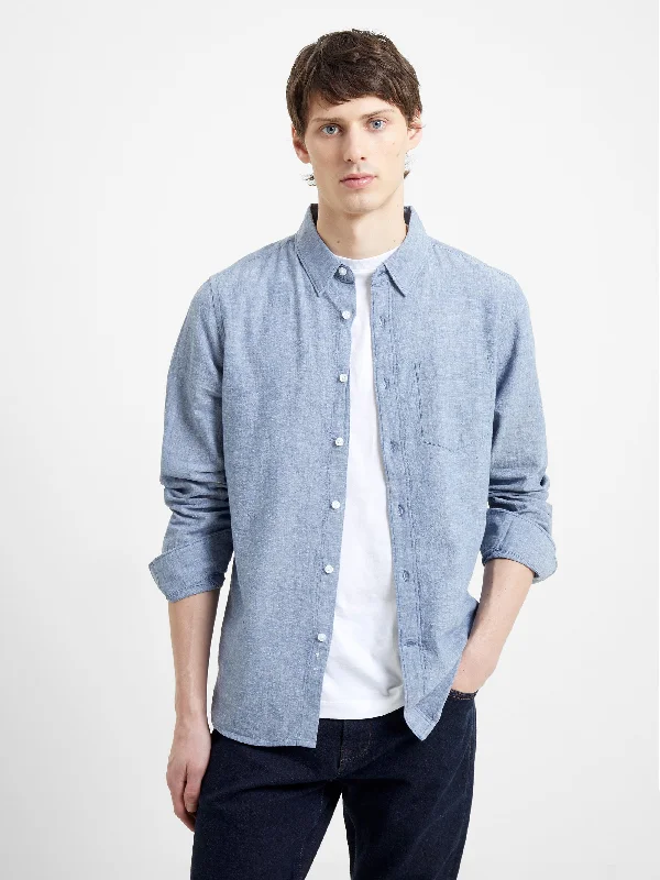 Men's Two - Tone Contrast Panel Casual Shirts in White and Navy for a Stylish and Eye - Catching DesignRelaxed Chambray Shirt Men's Two - Tone Contrast Panel Casual Shirts in White and Navy for a Stylish and Eye - Catching DesignRelaxed Chambray Shirt