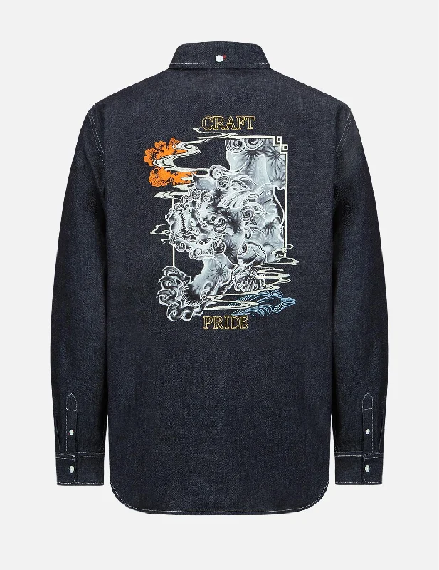 Men's Graphic - Printed Casual Shirts with Pop - Culture References for a Fun and Stylish LookKomainu Framed Graphic Print Denim Shirt Men's Graphic - Printed Casual Shirts with Pop - Culture References for a Fun and Stylish LookKomainu Framed Graphic Print Denim Shirt