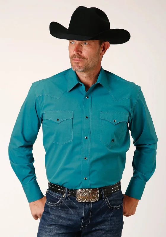 Men's Thermal - Lined Casual Shirts in Black for Added Warmth in Cold WeatherRoper Mens Black Fill Snap Teal 100% Cotton L/S Shirt Men's Thermal - Lined Casual Shirts in Black for Added Warmth in Cold WeatherRoper Mens Black Fill Snap Teal 100% Cotton L/S Shirt