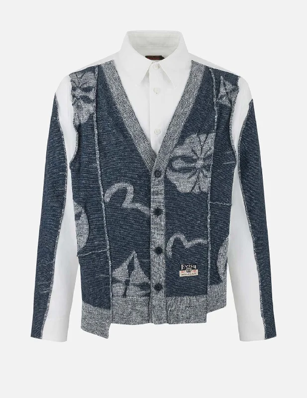 Men's Shearling - Lined Collar Casual Shirts in Brown for a Rustic and Warm Appeal2-in-1 Seagull and Kamon Embroidery Relax Fit Shirt Men's Shearling - Lined Collar Casual Shirts in Brown for a Rustic and Warm Appeal2-in-1 Seagull and Kamon Embroidery Relax Fit Shirt