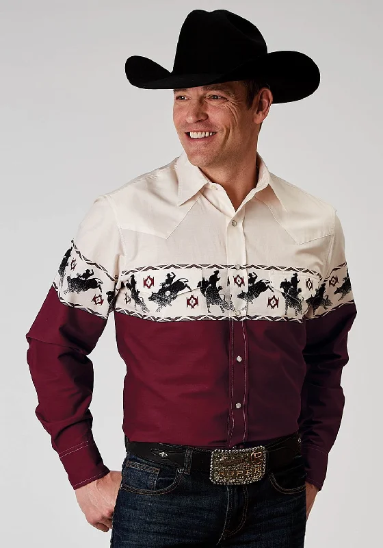 Men's Graphic - Printed Casual Shirts with Pop - Culture References for a Fun and Stylish LookRoper Mens 1905 Bull Aztec Border Red 100% Cotton L/S Shirt Men's Graphic - Printed Casual Shirts with Pop - Culture References for a Fun and Stylish LookRoper Mens 1905 Bull Aztec Border Red 100% Cotton L/S Shirt