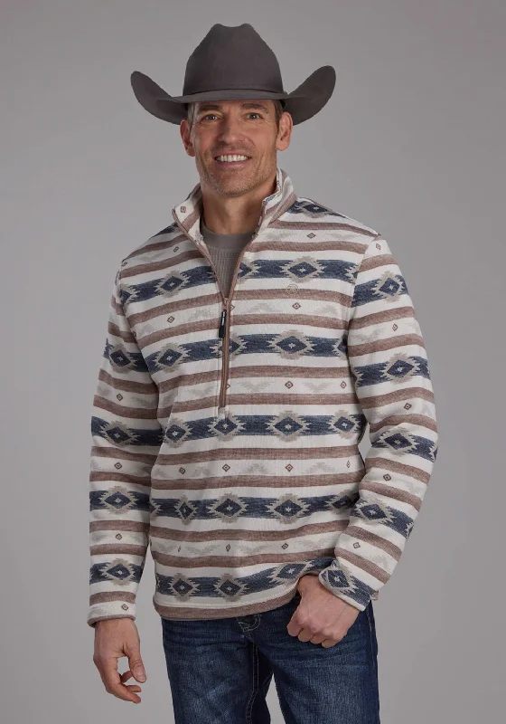 Plus Size Men's Striped Chambray Casual Shirts with a Spread Collar for a Preppy AppearanceRoper Mens Horizontal Aztec Stripe Brown 100% Polyester 1/4 Zip Sweater Plus Size Men's Striped Chambray Casual Shirts with a Spread Collar for a Preppy AppearanceRoper Mens Horizontal Aztec Stripe Brown 100% Polyester 1/4 Zip Sweater