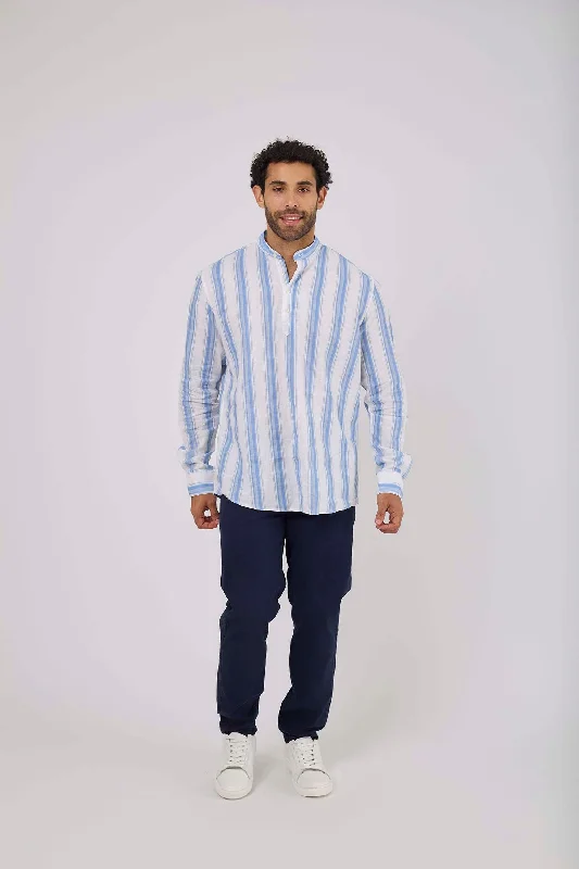 Plus Size Men's Striped Chambray Casual Shirts with a Spread Collar for a Preppy AppearanceMen Shirt Casual Regular Fit Blue Plus Size Men's Striped Chambray Casual Shirts with a Spread Collar for a Preppy AppearanceMen Shirt Casual Regular Fit Blue