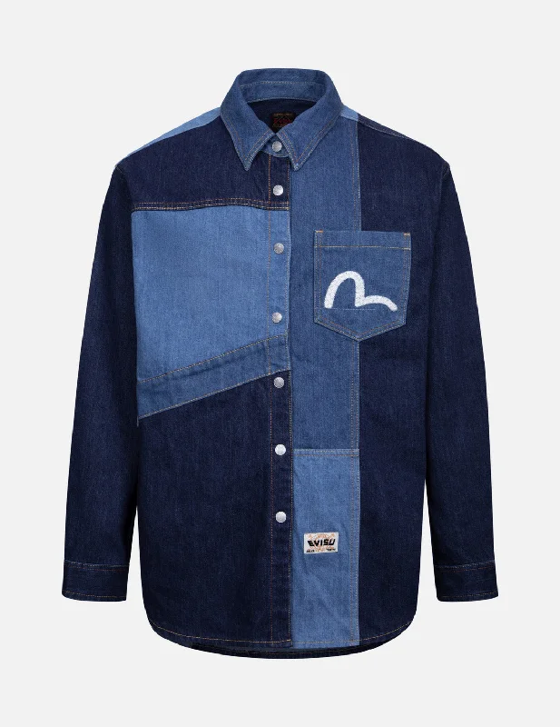 Plus Size Men's Plaid Flannel Casual Shirts in Earth Tones for a Cozy Fall OutfitPatchwork with Seagull Embroidery Relax Fit Denim Shirt Plus Size Men's Plaid Flannel Casual Shirts in Earth Tones for a Cozy Fall OutfitPatchwork with Seagull Embroidery Relax Fit Denim Shirt