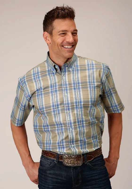 Men's Tailored Fit Checkered Casual Shirts in Multicolor for a Smart - Casual EnsembleRoper Mens 1552 Sandy Plaid Tan 100% Cotton 1 Pkt S/S Shirt Men's Tailored Fit Checkered Casual Shirts in Multicolor for a Smart - Casual EnsembleRoper Mens 1552 Sandy Plaid Tan 100% Cotton 1 Pkt S/S Shirt