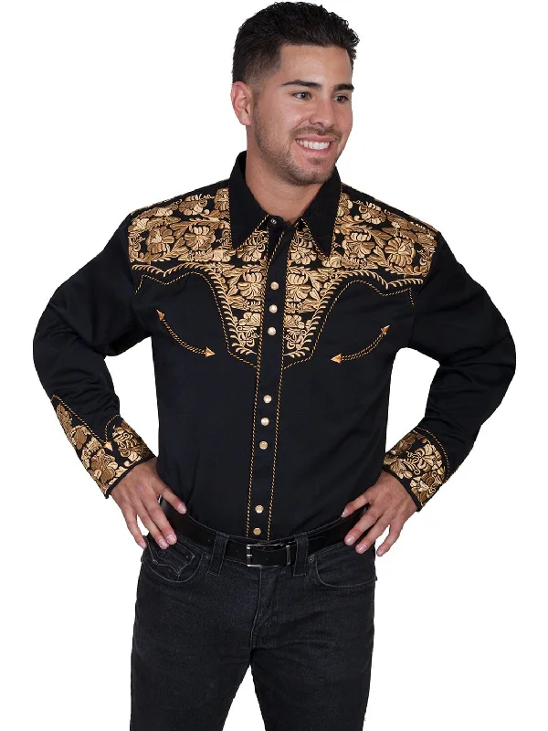 Men's Graphic - Printed Casual Shirts with Pop - Culture References for a Fun and Stylish LookScully Western Mens Gold Polyester L/S Big Tooled Floral Western Shirt Men's Graphic - Printed Casual Shirts with Pop - Culture References for a Fun and Stylish LookScully Western Mens Gold Polyester L/S Big Tooled Floral Western Shirt