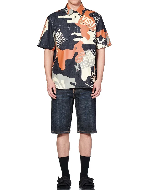 Men's Two - Tone Contrast Panel Casual Shirts in White and Navy for a Stylish and Eye - Catching DesignAllover Godhead Camouflage printed Denim Shirt Men's Two - Tone Contrast Panel Casual Shirts in White and Navy for a Stylish and Eye - Catching DesignAllover Godhead Camouflage printed Denim Shirt