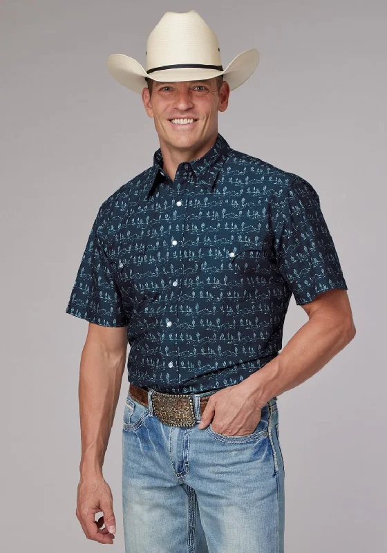 Men's Distressed Denim Casual Shirts with Frayed Edges for a Trendy and Rugged LookRoper Mens Desert Stripe Print Blue 100% Cotton S/S Shirt Men's Distressed Denim Casual Shirts with Frayed Edges for a Trendy and Rugged LookRoper Mens Desert Stripe Print Blue 100% Cotton S/S Shirt