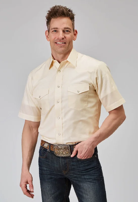 Men's Embroidered Detail Casual Shirts in Beige for a Touch of EleganceRoper Mens Tall Tonal Stripe Cream Poly/Cotton S/S Shirt