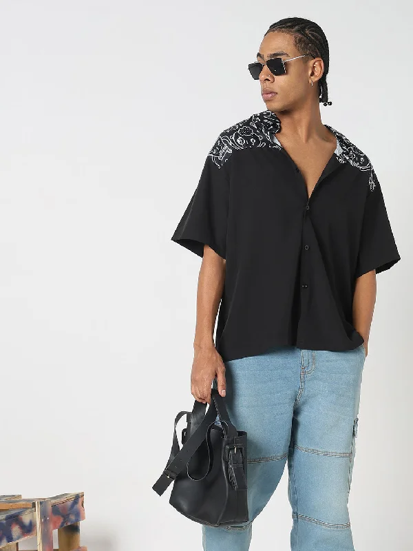 Men's Stretch - Fabric Casual Shirts in Navy Blue for a Comfortable and Flexible FitMen Black Graphic Oversized Shirt Men's Stretch - Fabric Casual Shirts in Navy Blue for a Comfortable and Flexible FitMen Black Graphic Oversized Shirt
