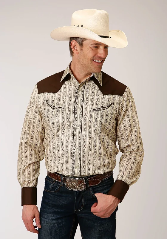 Men's Graphic - Printed Casual Shirts with Pop - Culture References for a Fun and Stylish LookRoper Mens Cream/Brown Cotton Blend Wallpaper L/S Fancy Shirt Men's Graphic - Printed Casual Shirts with Pop - Culture References for a Fun and Stylish LookRoper Mens Cream/Brown Cotton Blend Wallpaper L/S Fancy Shirt