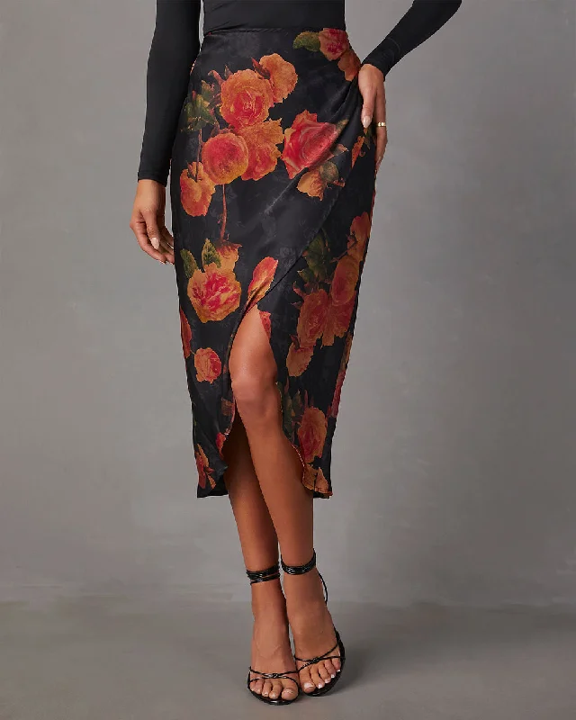 Mona Satin Floral Midi Skirt