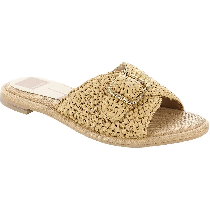 Alonzo Womens Raffia Buckle Slide Sandals