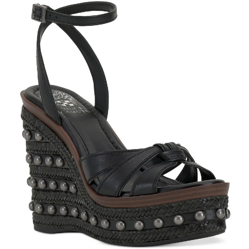 Pacci Womens Leather Studded Wedge Sandals