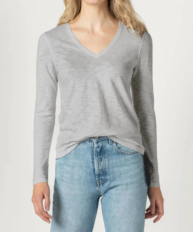 Back Seam Long Sleeve V-Neck In Fog