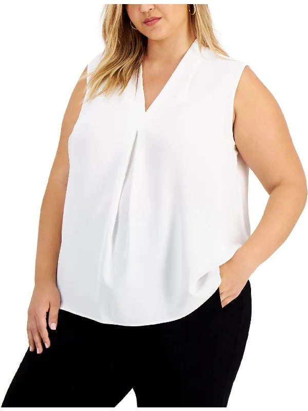 Plus Womens Chiffon V-Neck Blouse