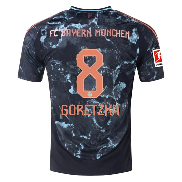 Men's Custom - Printed Baseball Jerseys with Player Names and Numbers for Personalized Styleadidas Bayern Munich Leon Goretzka Away Jersey w/ Bundesliga Patch 24/25 (Black/Copper/Blue) Men's Custom - Printed Baseball Jerseys with Player Names and Numbers for Personalized Styleadidas Bayern Munich Leon Goretzka Away Jersey w/ Bundesliga Patch 24/25 (Black/Copper/Blue)