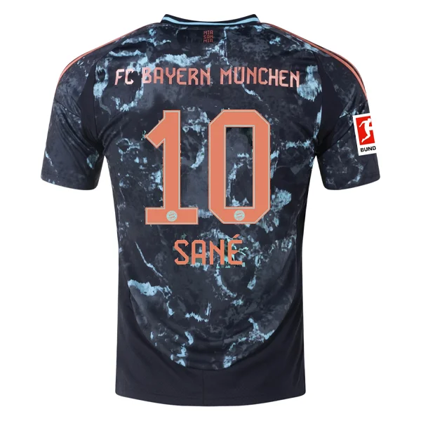 Men's Basketball Jerseys with Signature Player Logos for a Fan - Favorite Lookadidas Bayern Munich Leroy Sane Away Jersey w/ Bundesliga Patch 24/25 (Black/Copper/Blue)